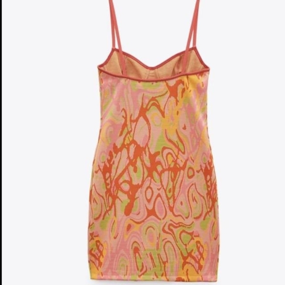 ZARA Pink Orange Abstract Slip Mini Dress Y2K Psychedelic Bodycon Festival - M - Picture 3 of 11
